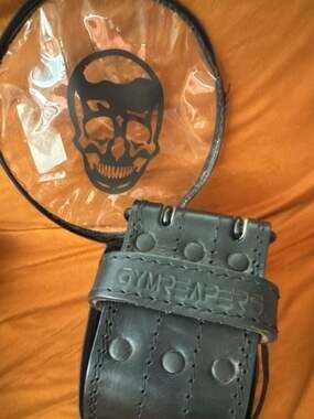 Gymreapers Black Leather Weightlifting Belt with Carrying Case